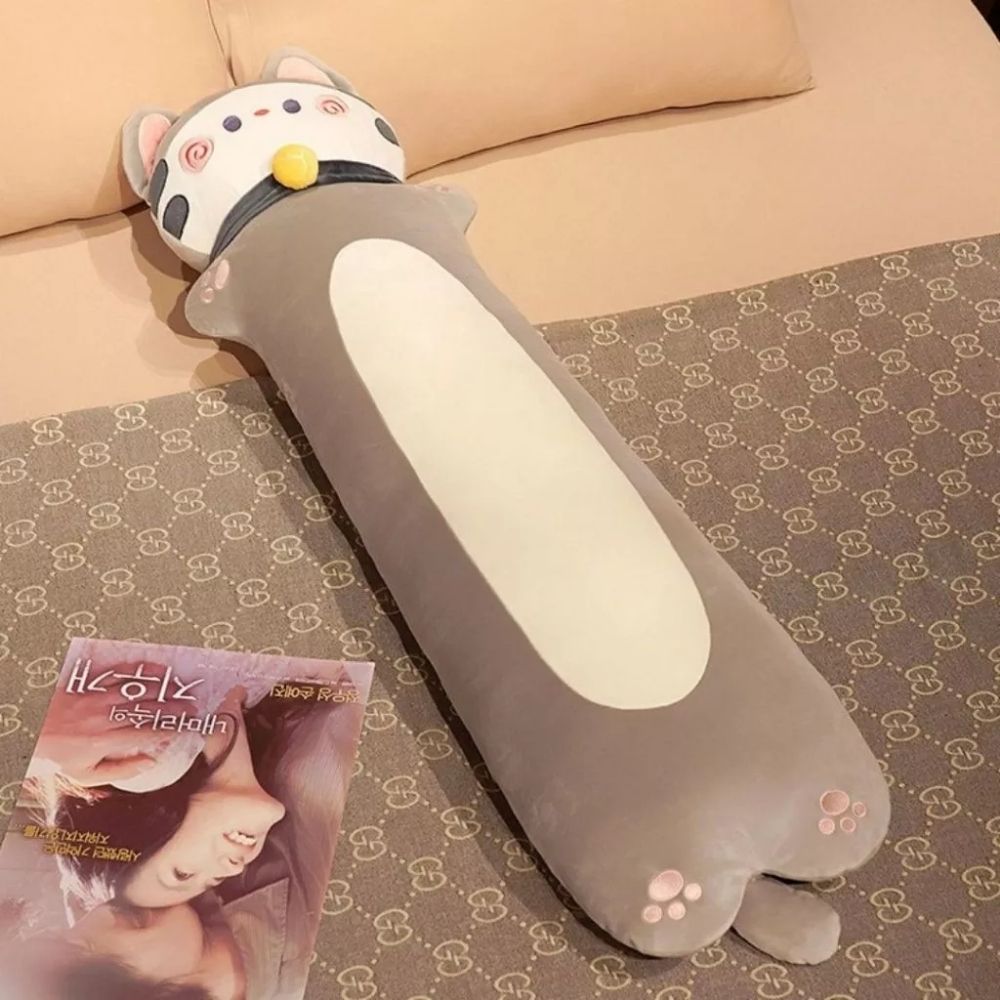 EDOLL-17.jpg 120CM Cute Kitten Long Bolster Plush - Grey - Image 1