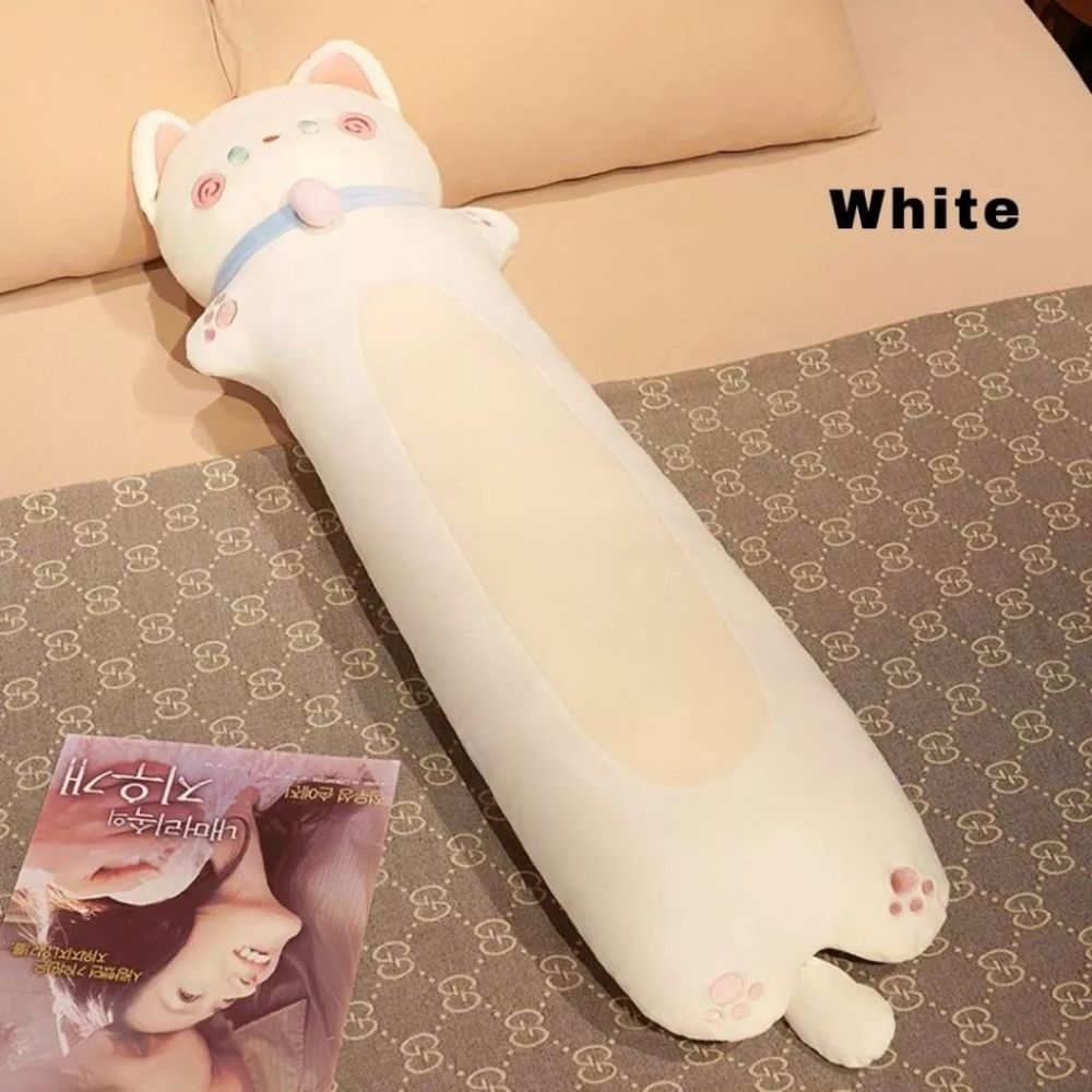 EDOLL-18.jpg 120CM Cute Kitten Long Bolster Plush - White - Image 1