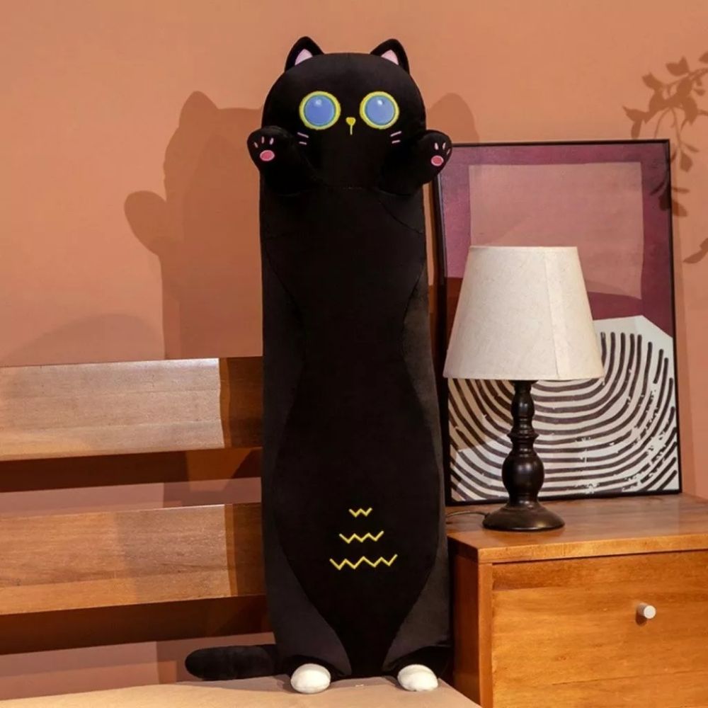 EDOLL-29.jpg 90CM Long Cat Plushie Kitten Bolster - Black - Image 1