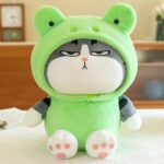 Cute Panda Cat in Green Frog Costume Plush 40cm